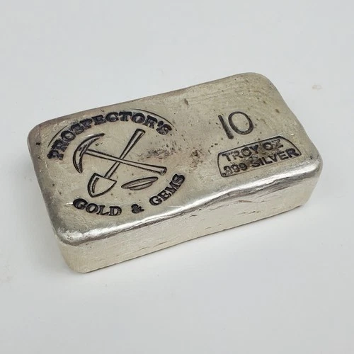 Prospector's Gold And Gems 10 Troy oz .999 Silver Hand Poured Bullion Bar