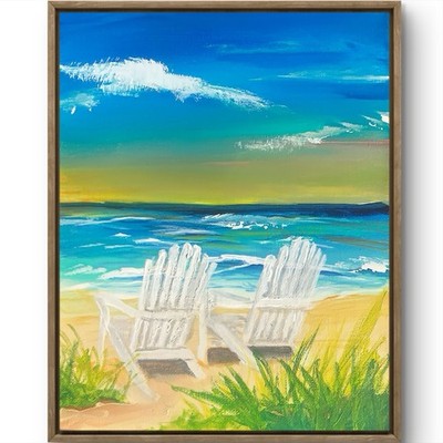 TITA PAINTZ Adirondack Beach Chairs Ocean Hand Painted Wall Art 8x10 Canvas