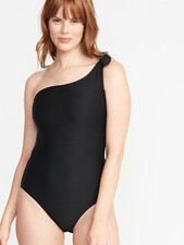 Old Navy Textured Knotted One Shoulder Swimsuit Black NWT Size Medium M