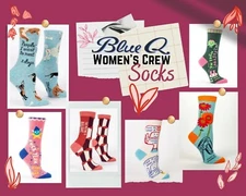 BlueQ Funny Women's Crew Socks in 20+ Hilarious Design Styles, Fits Shoe 5-10