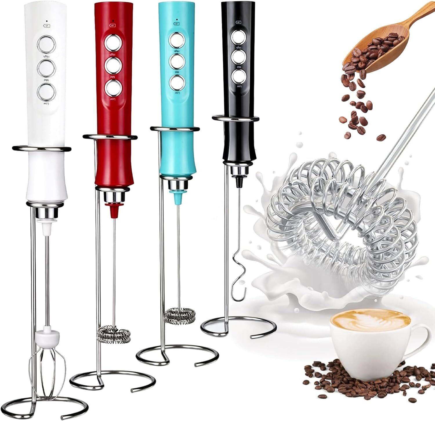 WanderLand Rechargeable Handheld Milk Frother Wand for Coffee,Drink Black
