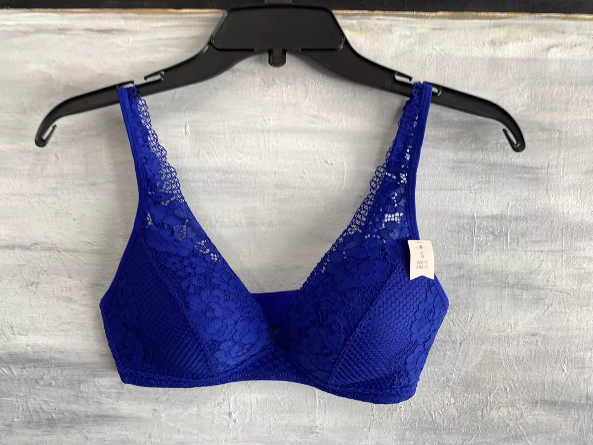 AMBRIELLE Full Coverage Wirefree Lace Bralette Bra, S M - Superhero Blue