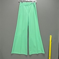 VTG 70s Bell Bottom Pants Flare Polyester Sears 24 - 26 Elastic Waist Mint Green