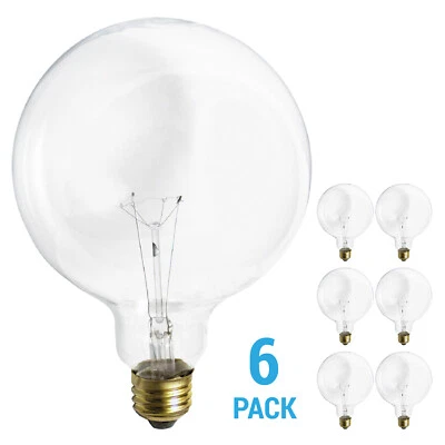 6 Pack 60G40 Globe Light Bulb 120V 60W G40 Medium E26 Base Dimmable Clear