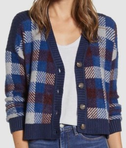 blue checkered cardigan