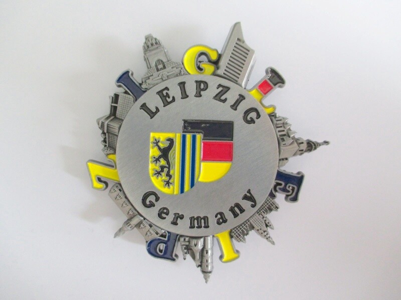 Leipzig metal with turntable magnet coat of arms souvenir Germany new