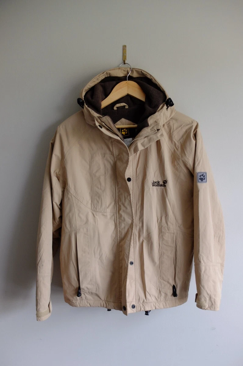 Womens Jack Wolfskin coat M fleece lined Biege hooded outdoor trek hike