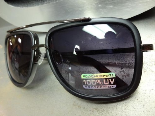 Men's Classic Vintage Retro Style SUNGLASSES Square Matte Black & Gunmetal Frame - Picture 10 of 10