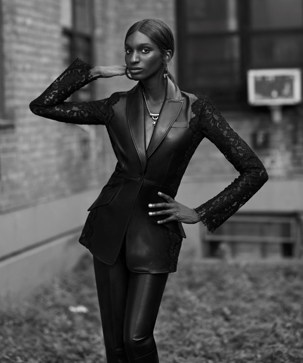 Alexander McQueen Leather & Lace Jacket/Blazer, Black, US6 Alexander McQueen Leather & Lace Jacket/Blazer, Black, US6