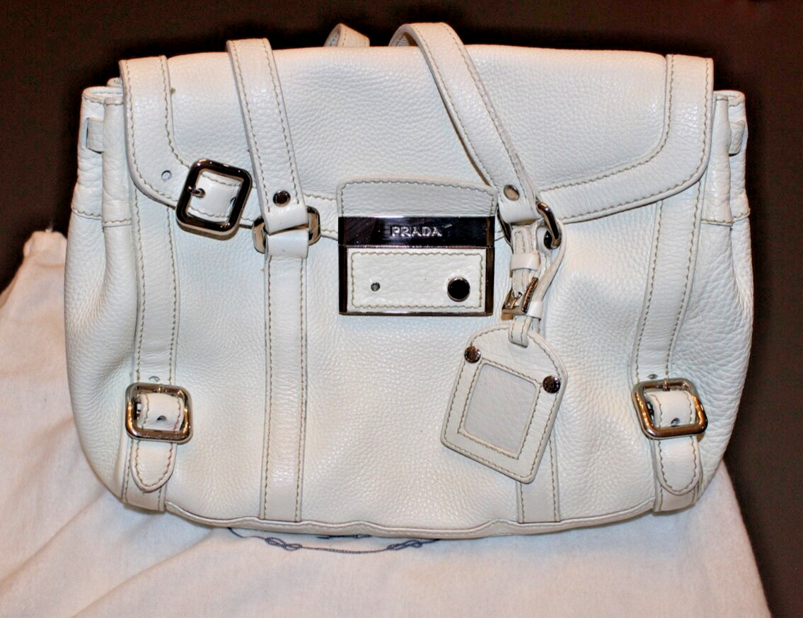 Authentic Prada White Leather Small Shoulder Hand… - image 1