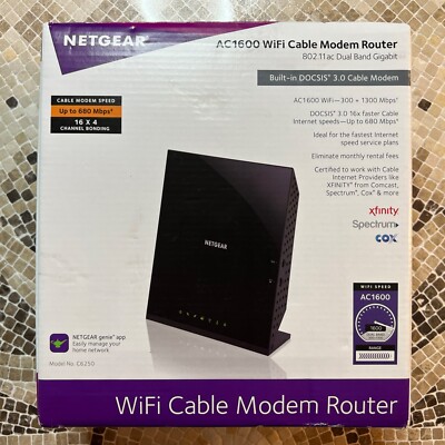 NETGEAR AC1600 WiFi Cable Modem Router C6250, Open Box | eBay