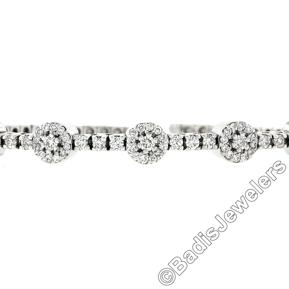 Brazalete Flexible Oro Blanco 14k 2.37ctw Diamante Redondo Racimo Flor 6.25" Foto 3 de 4