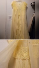Vintage 1960s Yellow peignoir Nightgown Set With Slippers