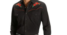 MENS ELY CATTLEMAN LONG SLEEVE WESTERN SNAP SHIRT WITH ROSE EMBROIDERY SIZE LARG