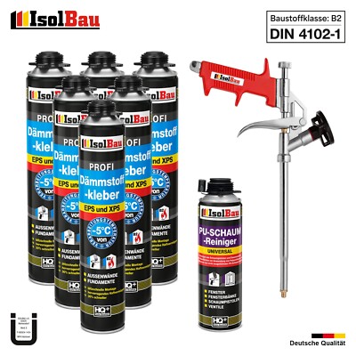 Dämmstoffkleber EPS XPS Klebeschaum 6 x 750ml + 1 x PU-Reiniger + Schaumpistole