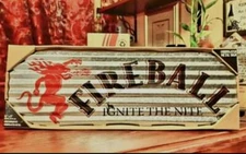  Fireball Whisky Corrugated Metal Sign, 24" x 8". Brand New for Garage Man Cave 
