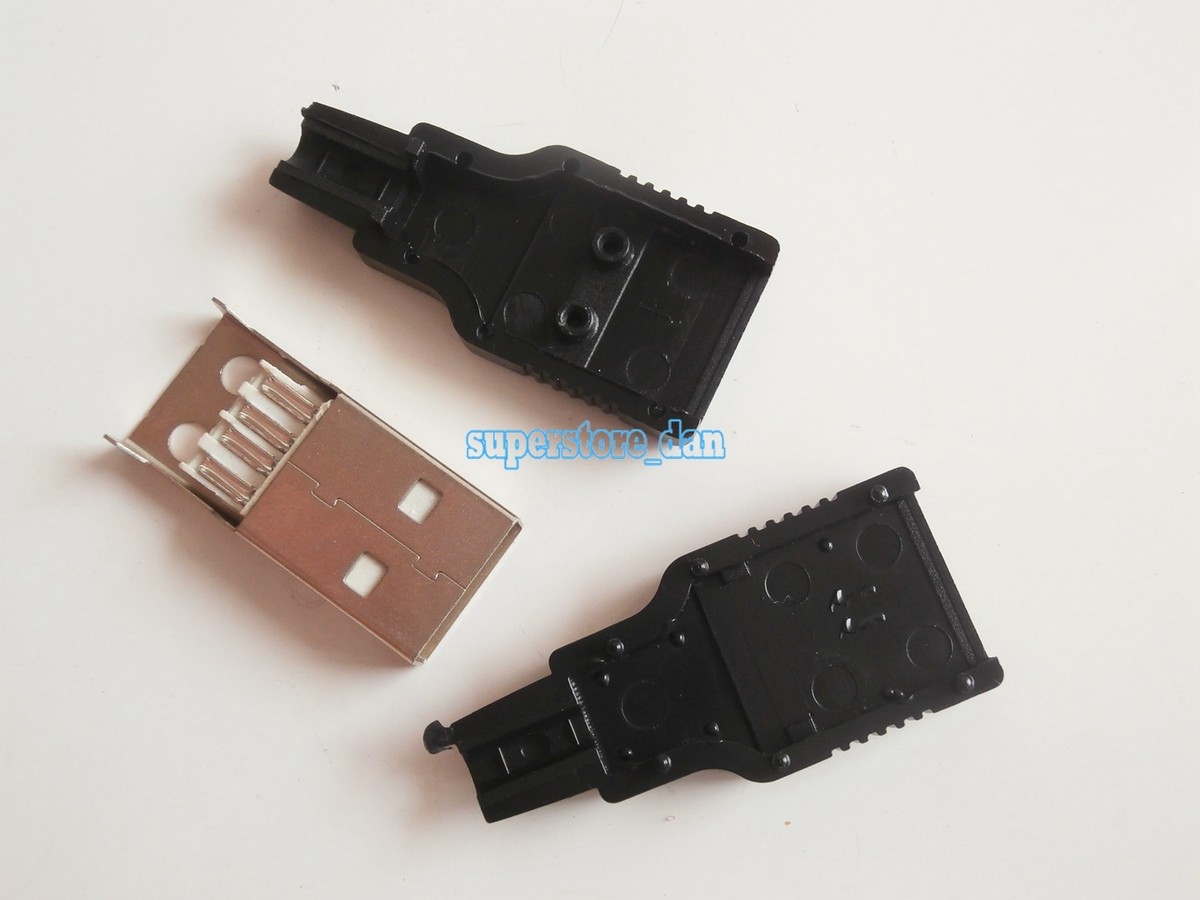 5 Connettori Adattatori USB 2.0 Tipo A Maschio 4 Pin Con Cover In Plastica Nera