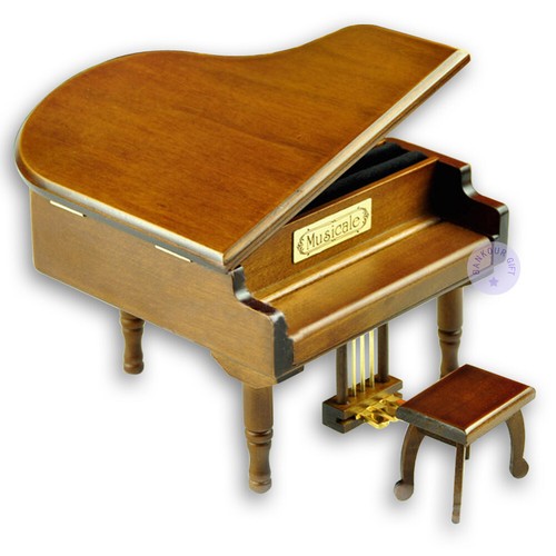 Brown Wooden Piano Music Box With Sankyo Musical Movement (60 Tunes Option) - Picture 2 of 7