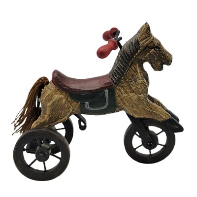Handmade Wooden Horse On Wooden Wheels Tricycle Doll Furniture  READ!  5.5'' tall