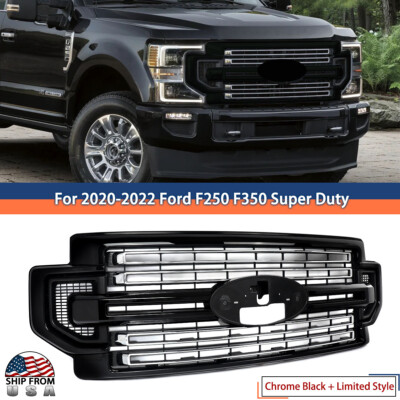 Fit For 2020-2022 Ford F250 F350 Super Duty Limited Front Grille Chrome Black