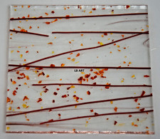 4224.00 4"x 4" MARDI GRAS RED FRIT  RED STREAMERS ON BULLSEYE 3mm GLASS 90 COE