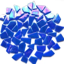 Iridescent Bright Blue Odd Cut Shaped Glass Mosaic Tile -25 Tiles - sizes vary