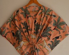 Indian Vintage 100% Cotton Long Beach Maxi Kaftan Dress One Size Caftan Kimono