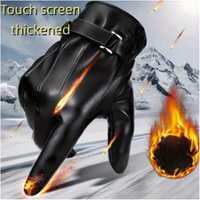 Winter Mens Thickened Pu Leather Gloves Touch Screen Thickened.