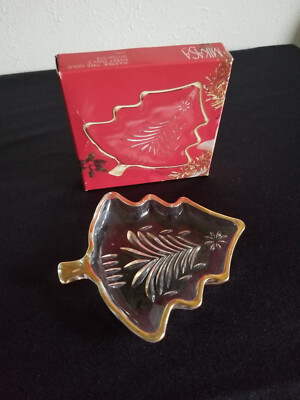 Studio Nova Glass Christmas Tree Gold Trim Candy Dish 5 Inch