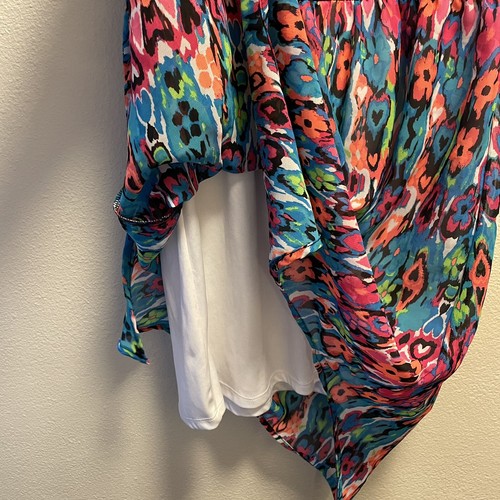 Faded Glory Girl Black Floral Ruched Mini Dress Neon Colorblock Size L 10-12 - Picture 10 of 14