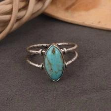 925 Sterling Silver Oxidzed Double Band Ring With Marquise Kingman Turquoise