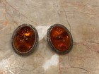 Vintage Sterling And Amber Oval Earrings Clip-on — photo 1