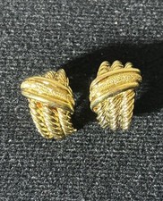 Vintage 14K David Yurman Yellow Gold 3 Cable Shrimp Omega Back Earrings 21grams