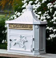 WHITE POST BOX, LETTERS, MAIL. Aluminium, Wall Mounted, Antique Victorian Style.