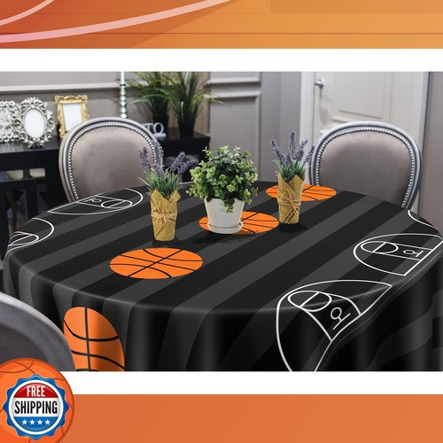 Funnymoom 6 Pack Round Basketball Tablecloth 84 Inch Plastic Basketball Party - Picture 5 of 5