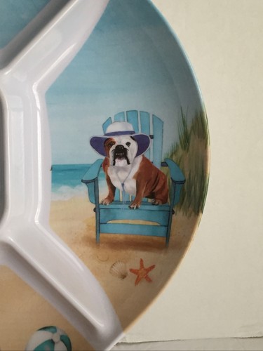 Melamin Hunde genießen Strandszenen 16"D Chip Dip Serviertablett Platte geteilt - Bild 4 von 11