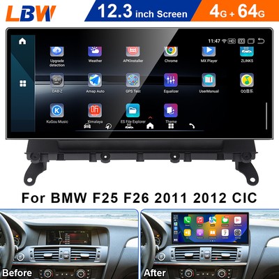 Android Car Radio GPS 12.3'' Ultra-thin Screen Fit For BMW F25 F26 2011-12 CIC