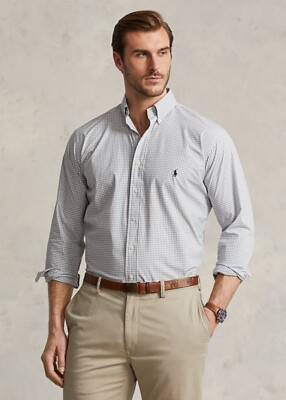 Polo Ralph Lauren Classic-Fit Gray Plaid Stretch Poplin Shirt