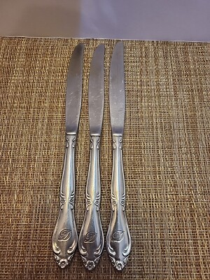Customcraft Stainless Steel Flatware Monogram  D'' Vintage 3 Knives By Japan
