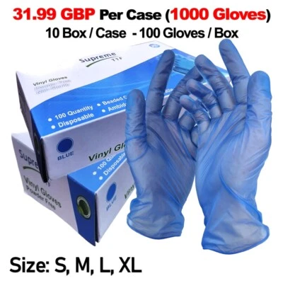 SUPREMETTF Disposable Blue Vinyl Powder & LATEX FREE Gloves Small-XL 100 200 1000
