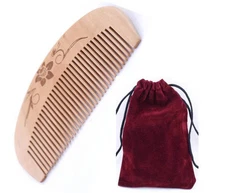 Natural Anti-static Peach Wood Hair Pocket, Handle Comb Massage Travel Comb