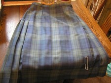 James Pringle Weavers Wool Sz 14 Pleated Kilt Wrap Skirt Blue/Green Plaid w/ Pin