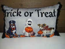 Decorative Halloween Dog And Ghost Beaded Pillow Spooky Adorable 10" x 17"