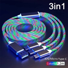 For iPhone Android Samsung 3 in 1 Charger Charging Cable USB Cord LED Light Up