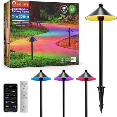 Lumary Smart LED Pathway Lights 4-Pack RGBAI Color Changing Low Voltage Landscap