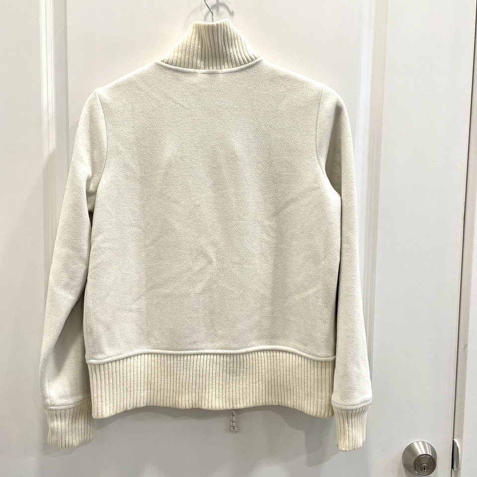 Antigua Chaqueta Azul Marino Para Mujer Mediana Blanca Cremallera Completa Polar Cuello Acanalado Acogedores Bolsillos Foto 2 de 4