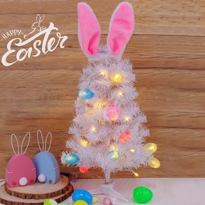 Easter Table Decorations, 23 Inch Lighted Easter Bunny White Tree, Pre-lit Artif