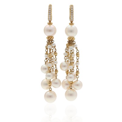 Rare David Yurman 18K Yellow Diamond and Pearl Drop Earrings