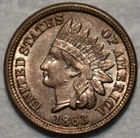 Uncirculated 1863 Indian Head Cent, Highly Lustrous, Golden-Brown specimen.