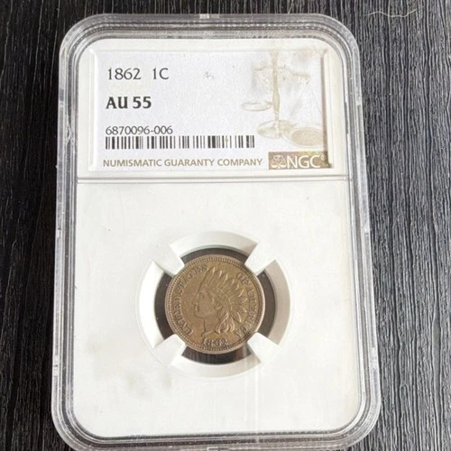 1862 Indian Head Small Cent NGC AU 55 Copper Philadelphia KM#85